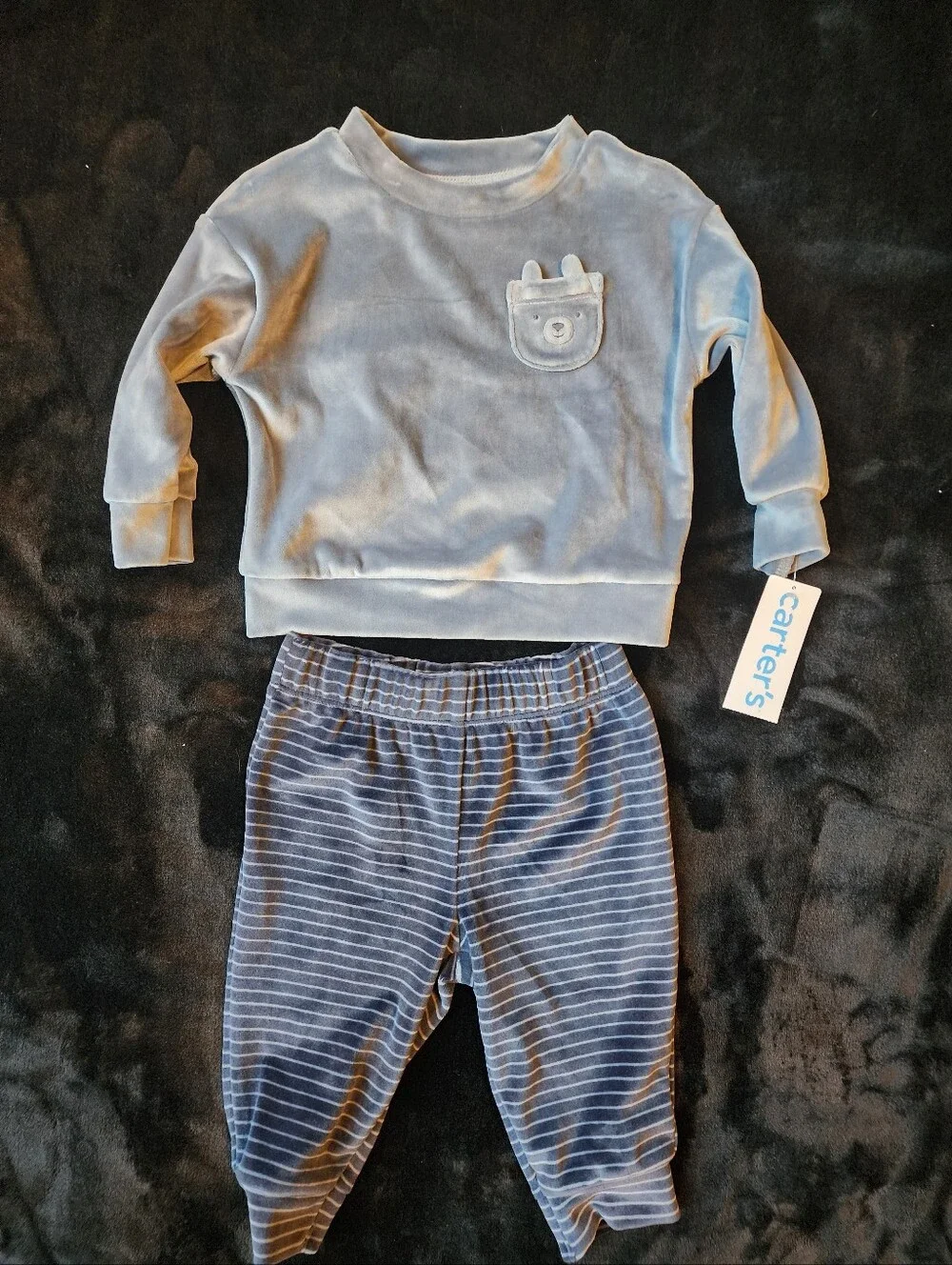 Carter's Light Blue Velour Top & Navy Striped Joggers